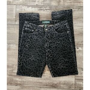 Lauren Ralph Lauren Corduroy Black Gray Leopard Animal Print Straight Leg Pants